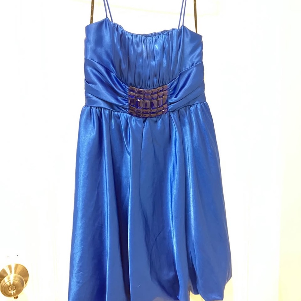 Blue Strapless Ruched Mini Sundress - Picture 3 of 4